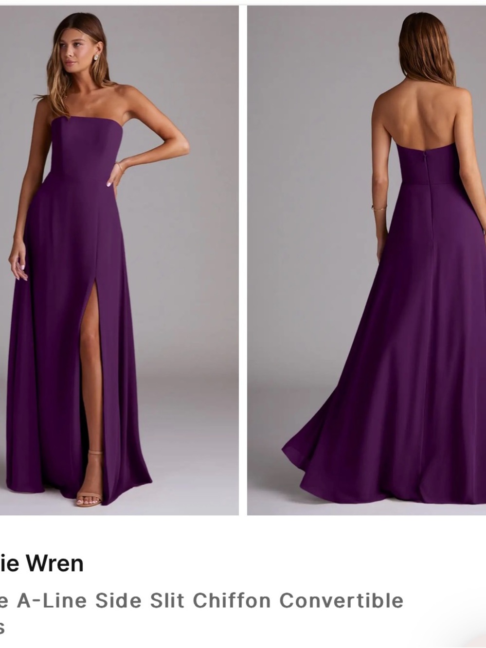 Azazie Strapless Plum A-Line Gown with Side Slit